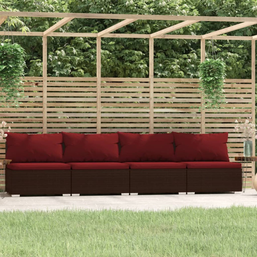 Bank 4-Zits Met Kussens Poly Rattan Bruin En Kaneelrood 1