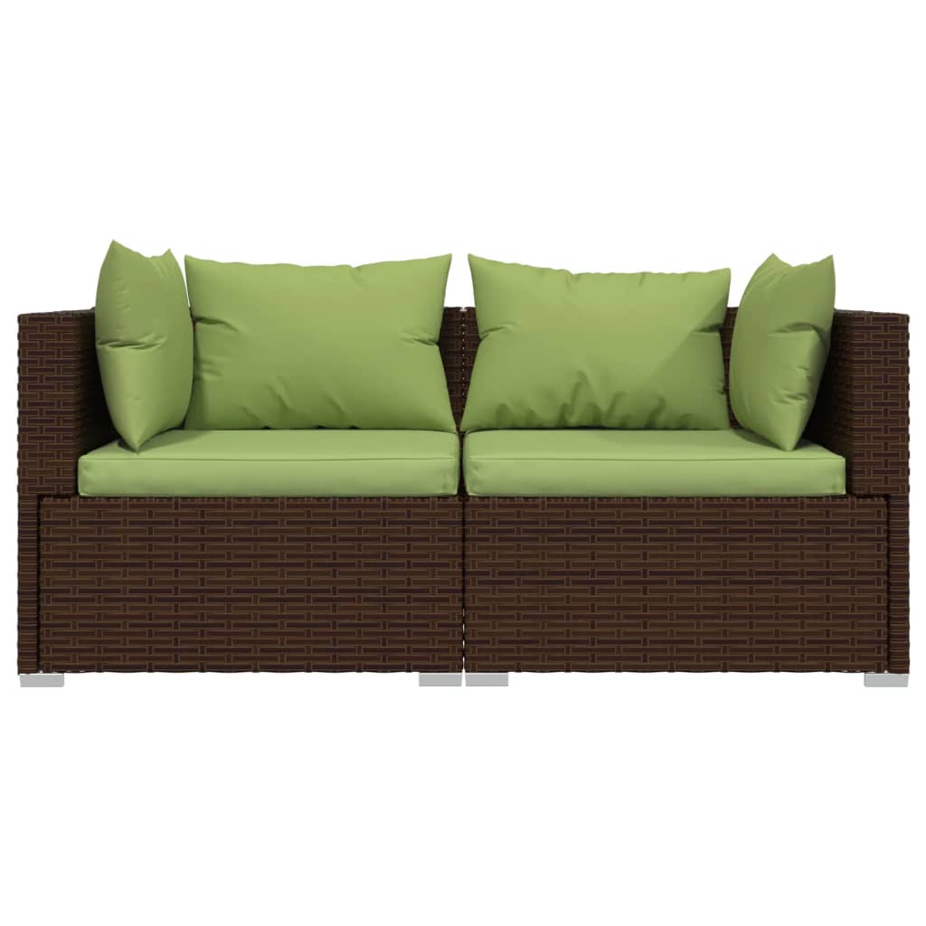Bank 2-Zits Met Kussens Poly Rattan Bruin en groen Tweezitsbank