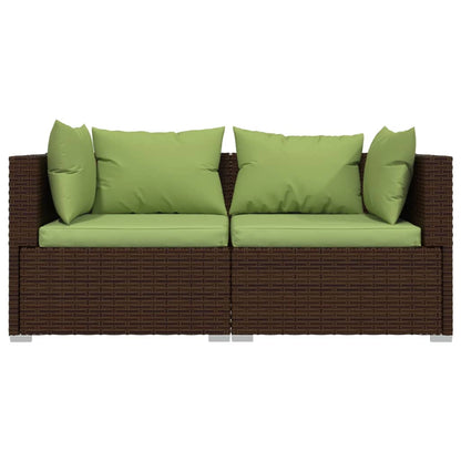 Bank 2-Zits Met Kussens Poly Rattan Bruin en groen Tweezitsbank