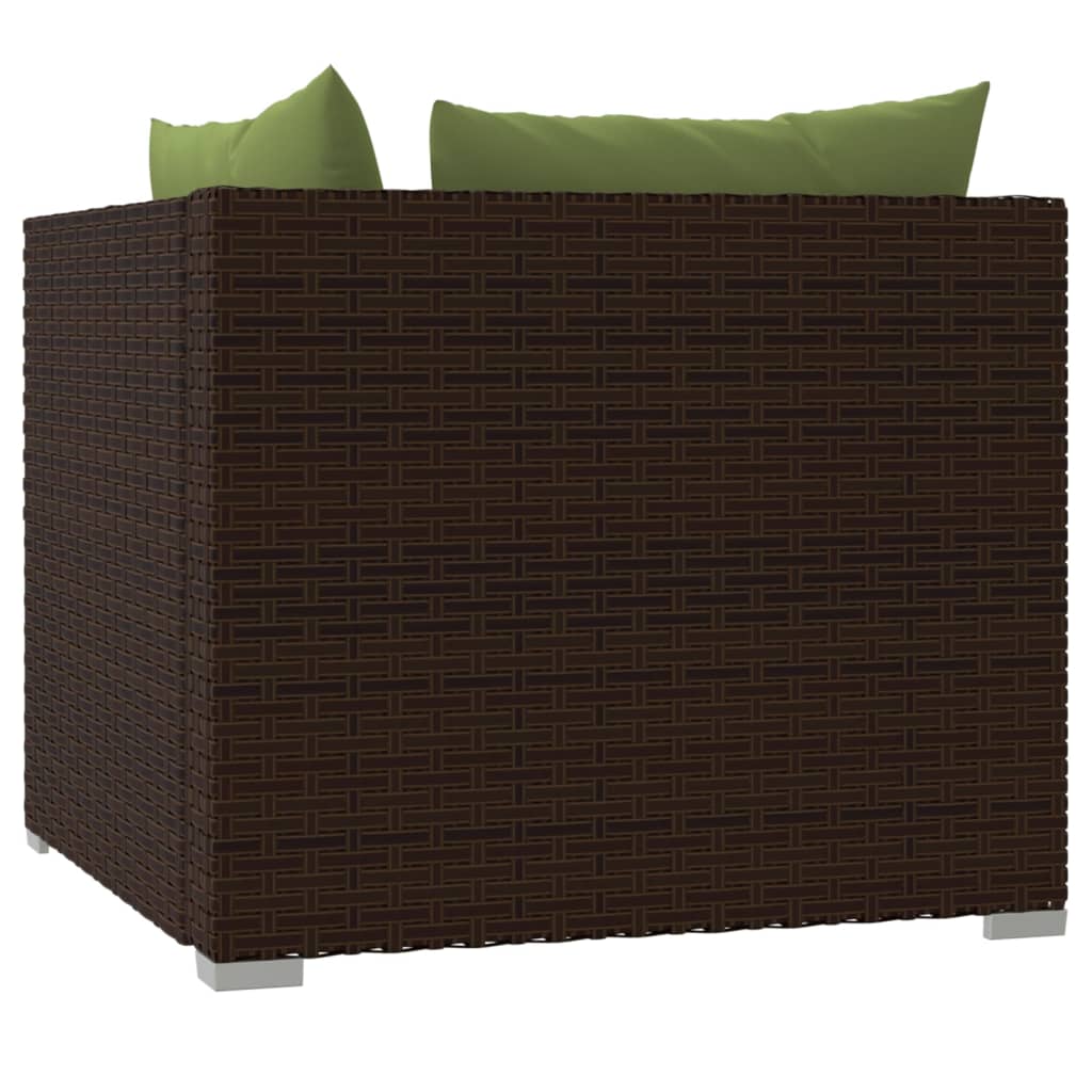 Bank 2-Zits Met Kussens Poly Rattan Bruin en groen Tweezitsbank