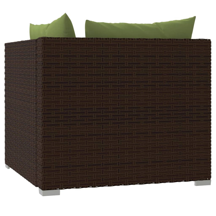 Bank 2-Zits Met Kussens Poly Rattan Bruin en groen Tweezitsbank