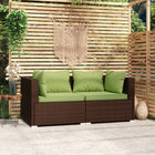 Bank 2-zits poly rattan bruin met kussens