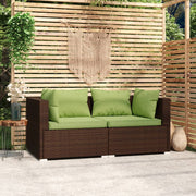 Bank 2-zits poly rattan bruin met kussens