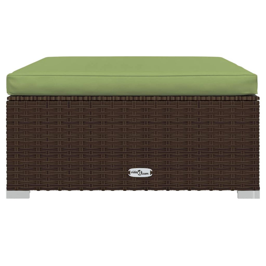 4-Delige Loungeset Met Kussens Poly Rattan Bruin En Groen hoek + 2x midden + voetensteun