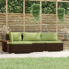 4-Delige Loungeset Met Kussens Poly Rattan Bruin En Groen hoek + 2x midden + voetensteun