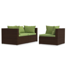 3-Delige Loungeset Met Kussens Poly Rattan Bruin en groen