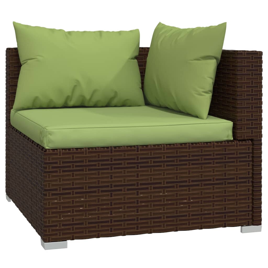 3-Delige Loungeset Met Kussens Poly Rattan Bruin en groen