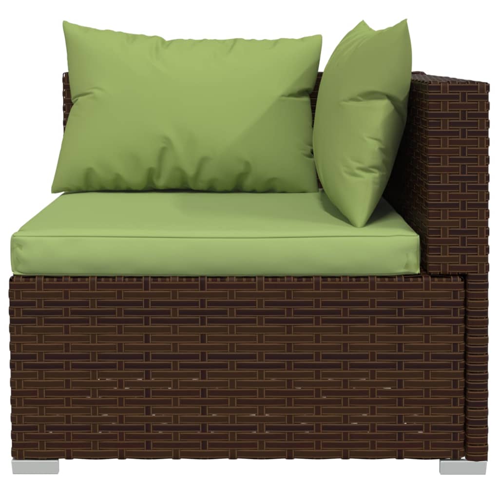 3-Delige Loungeset Met Kussens Poly Rattan Bruin en groen