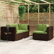 3-Delige Loungeset Met Kussens Poly Rattan Bruin en groen