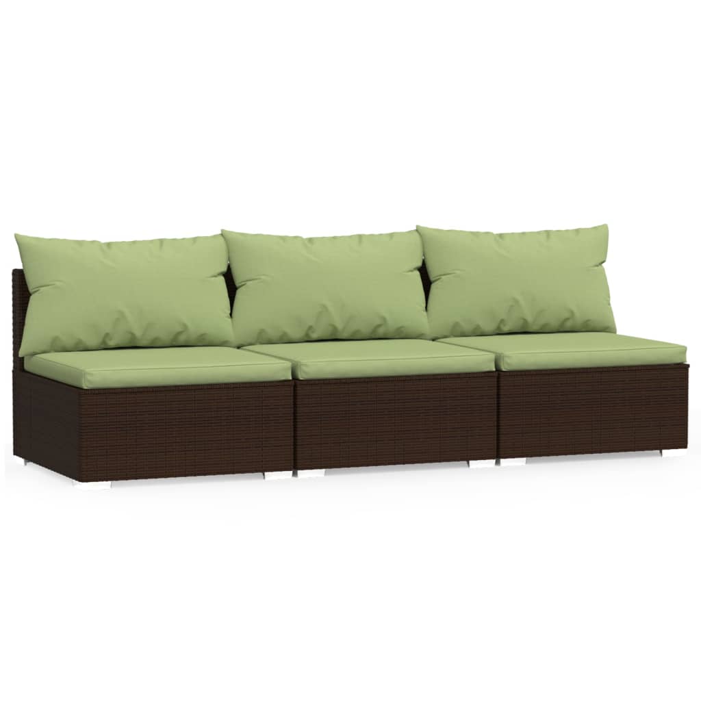Bank 3-Zits Met Kussens Poly Rattan Bruin En Groen 1