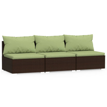Bank 3-Zits Met Kussens Poly Rattan Bruin En Groen 1
