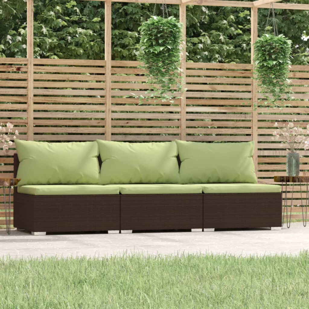 Bank 3-Zits Met Kussens Poly Rattan Bruin En Groen 1