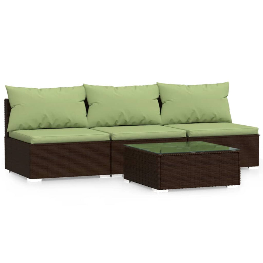 4-delige Loungeset met kussens poly rattan bruin
