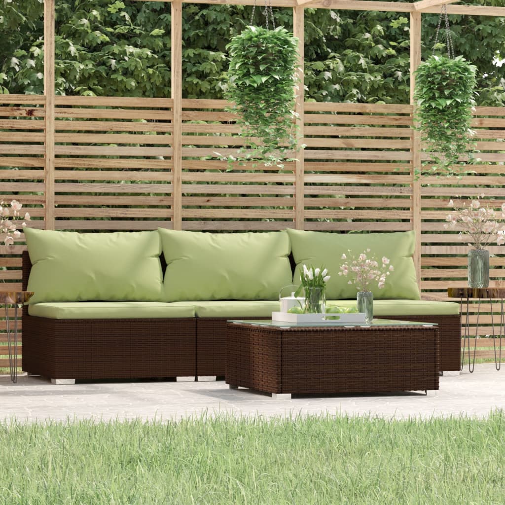4-delige Loungeset met kussens poly rattan bruin