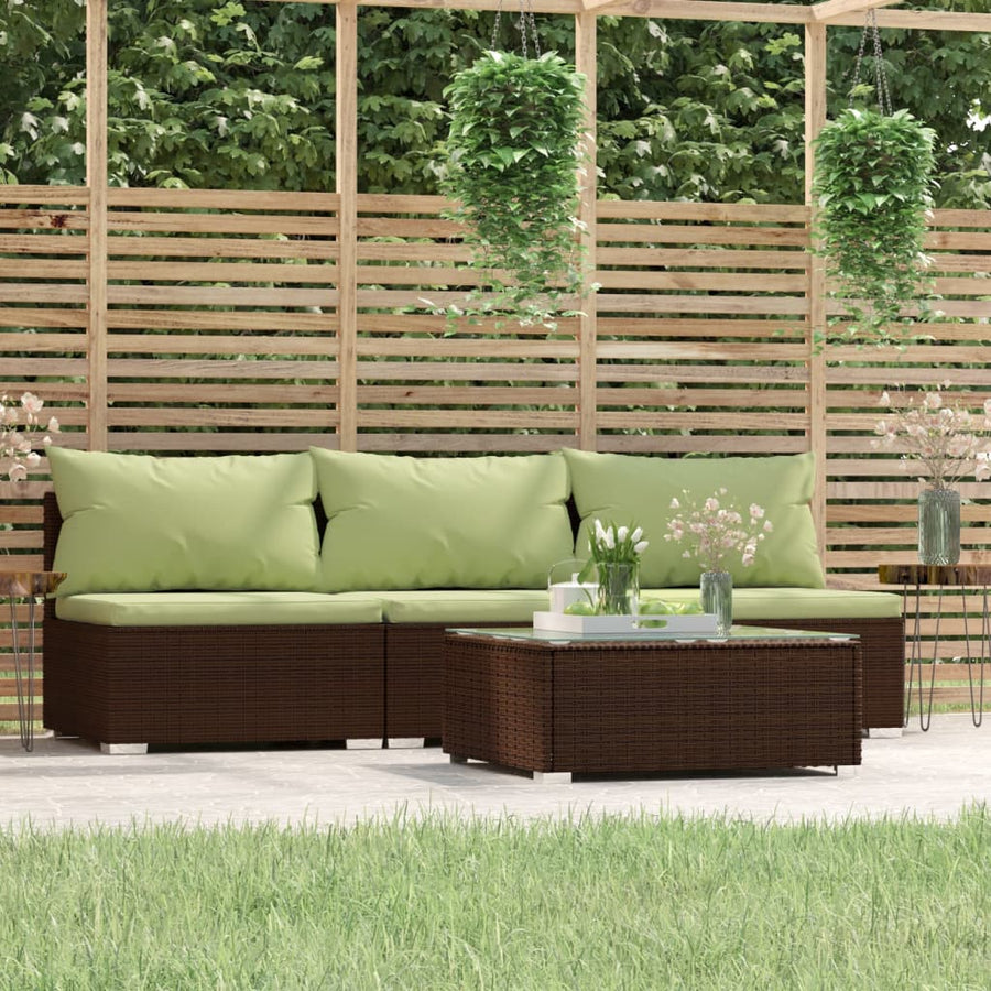 4-delige Loungeset met kussens poly rattan bruin