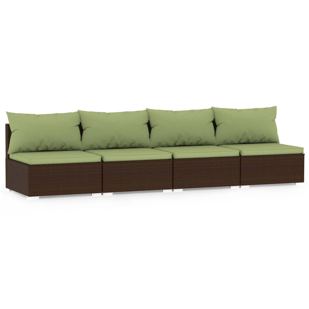 Bank 4-Zits Met Kussens Poly Rattan Bruin En Groen 1