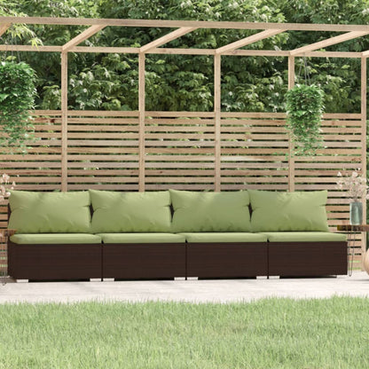 Bank 4-Zits Met Kussens Poly Rattan Bruin En Groen 1