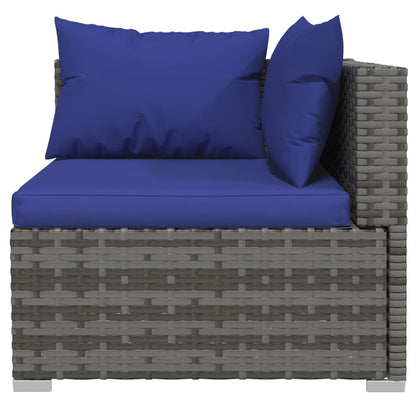 Tuinbank 3-Zits Met Kussens Poly Rattan Grijs en donkerblauw 2x hoek + midden