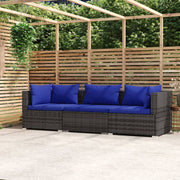 Tuinbank 3-zits poly rattan grijs met kussens