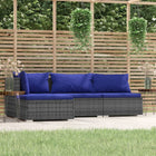 4-Delige Loungeset Met Kussens Poly Rattan Grijs En Donkerblauw hoek + 2x midden + voetensteun