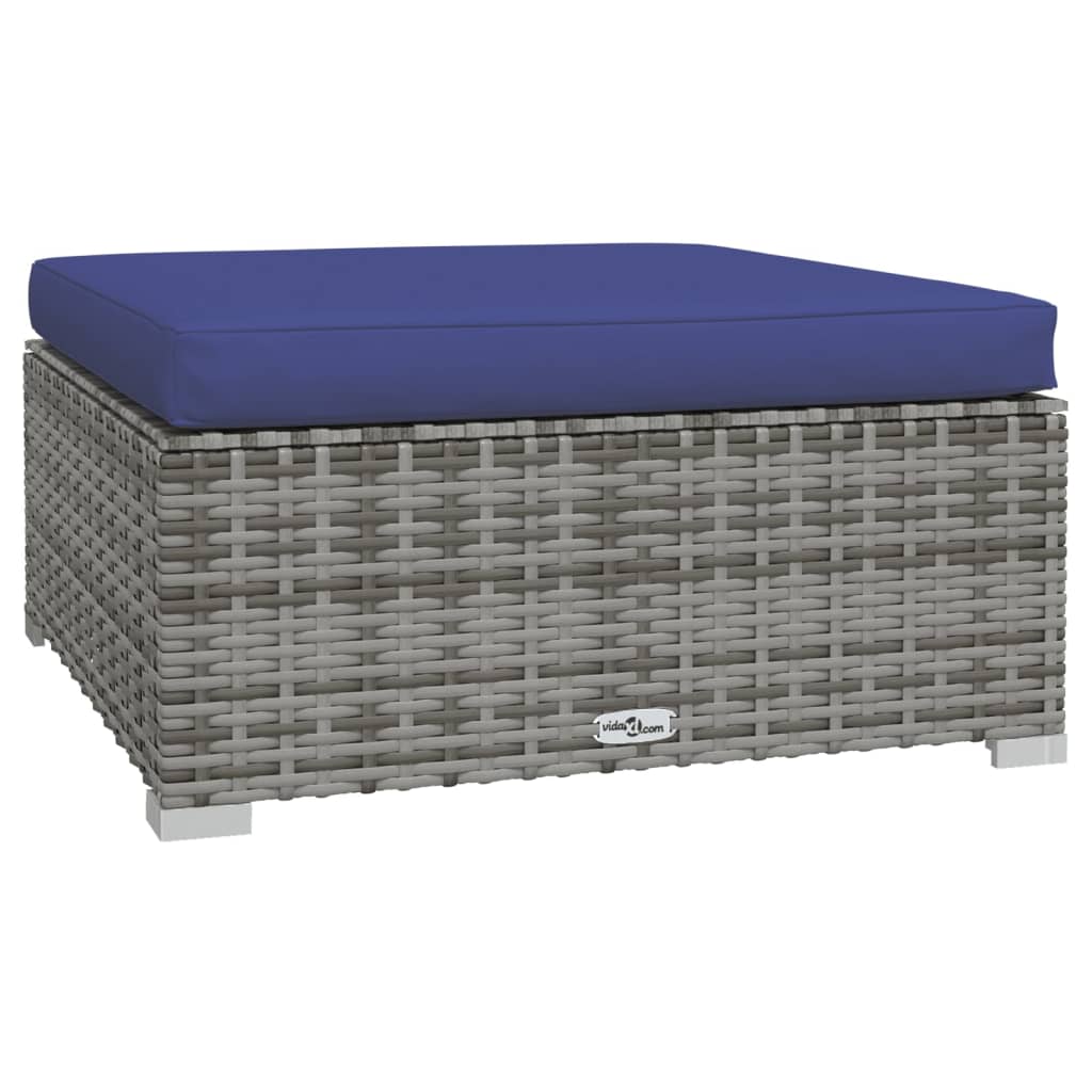 Tuinvoetenbank Met Kussen 70X70X30 Cm Poly Rattan Grijs en donkerblauw
