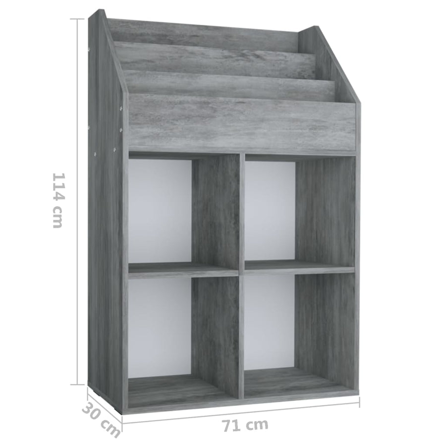 Kindertijdschriftenrek 71x30x114 cm spaanplaat betongrijs Betongrijs