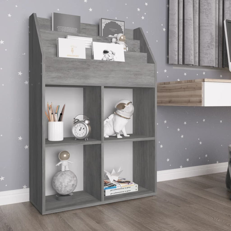 Kindertijdschriftenrek 71x30x114 cm spaanplaat betongrijs Betongrijs