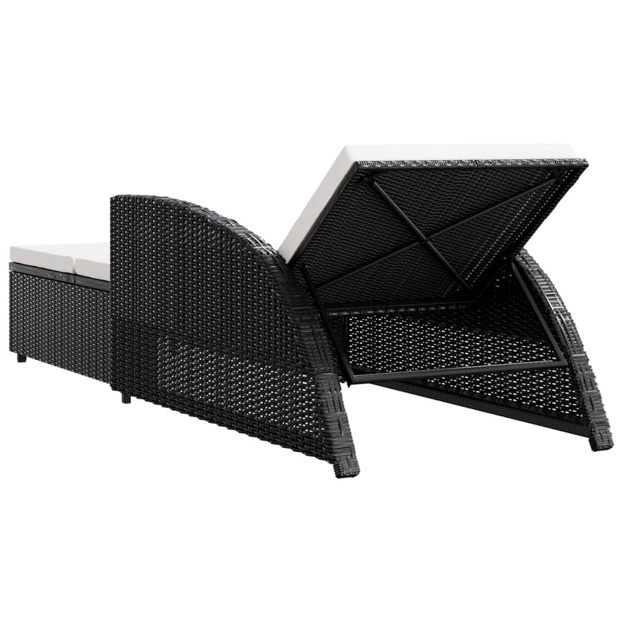 Ligbed Met Crèmewit Kussen Poly Rattan Zwart