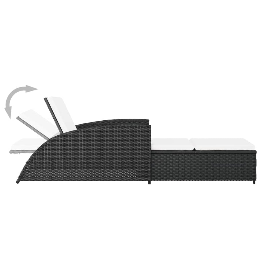 Ligbed Met Crèmewit Kussen Poly Rattan Zwart