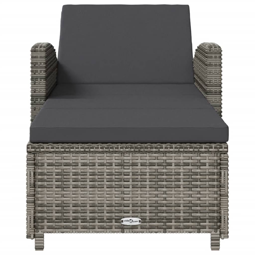 Ligbed Met Donker Kussen Poly Rattan Grijs