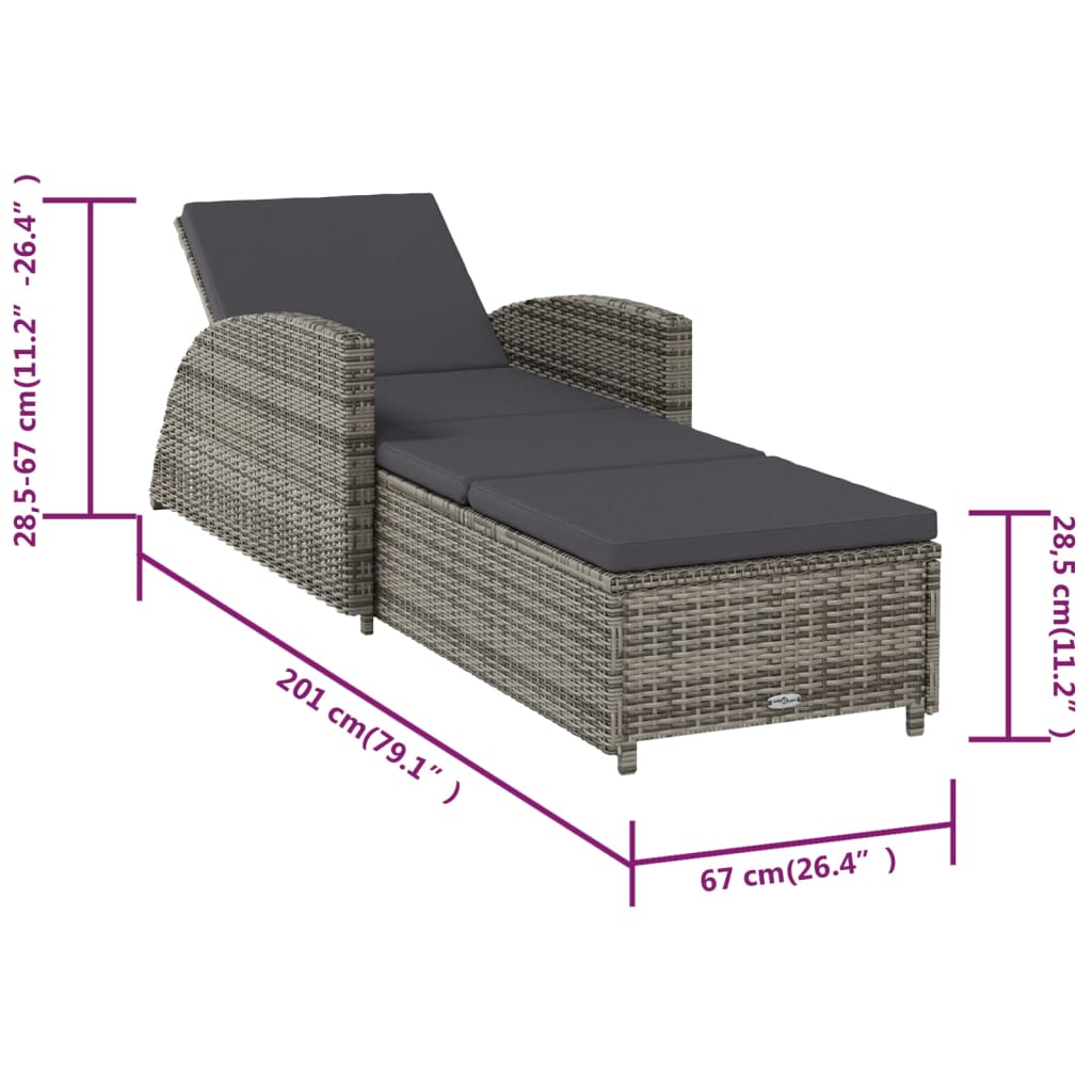 Ligbed Met Donker Kussen Poly Rattan Grijs