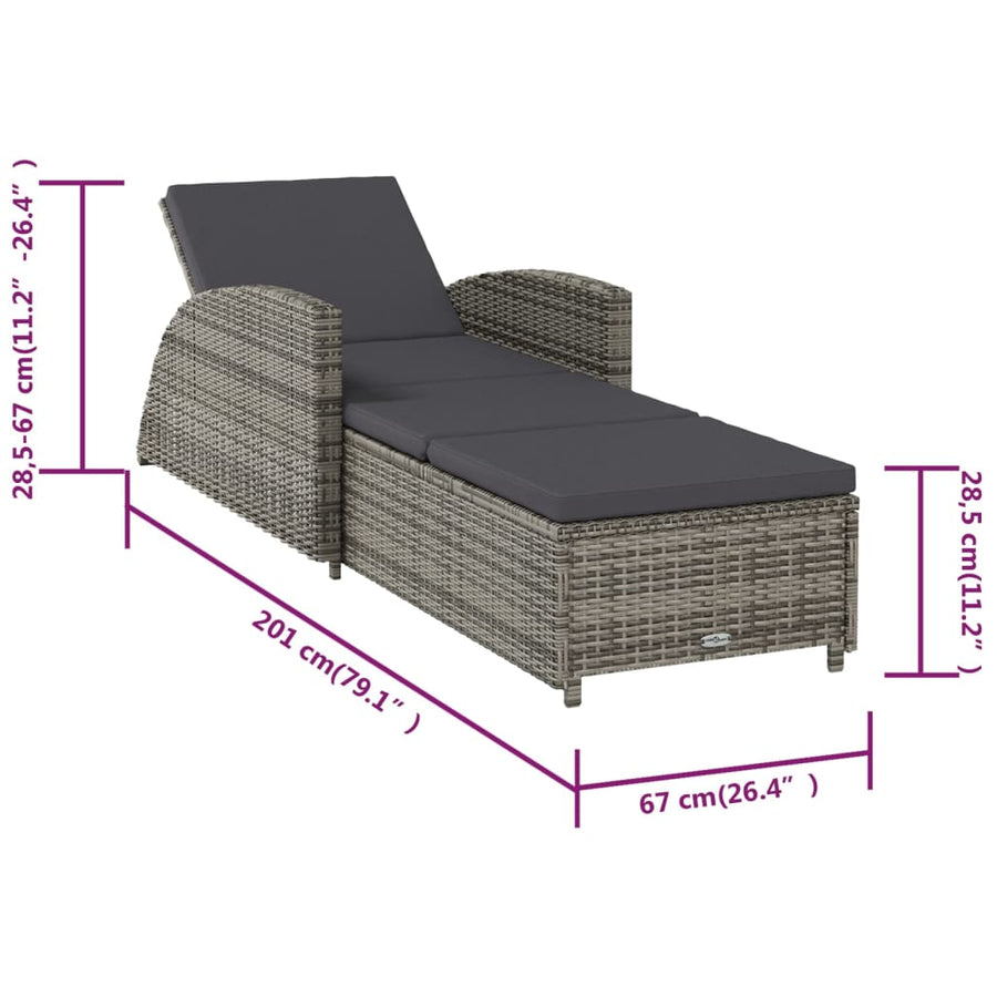 Ligbed Met Donker Kussen Poly Rattan Grijs