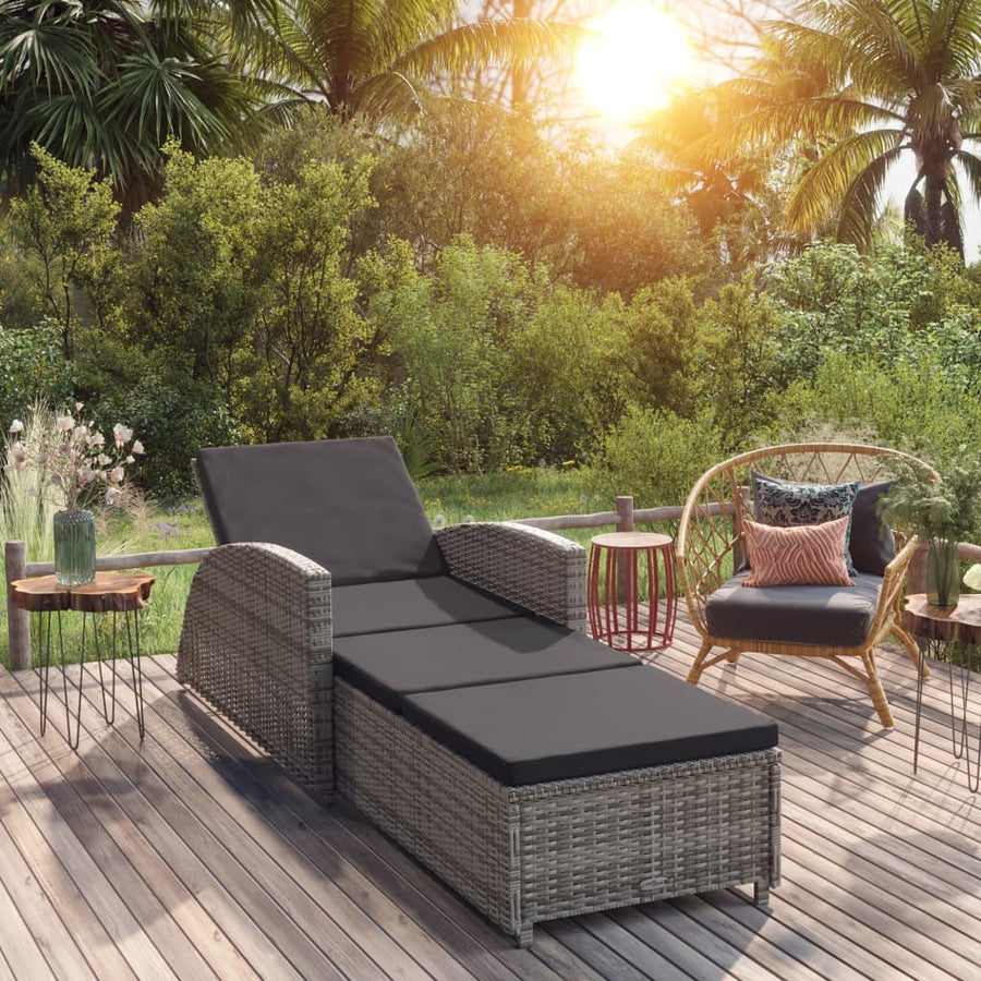 Ligbed Met Donker Kussen Poly Rattan Grijs