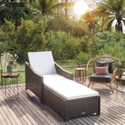 Sun lounger with off-white cushion poly rattan black