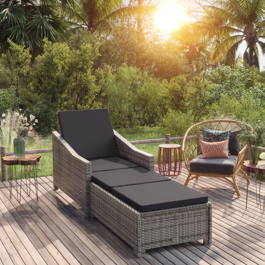 Ligbed Met Donker Kussen Poly Rattan Grijs