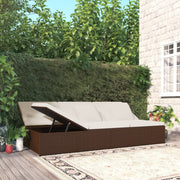 Sunlounger with cushions convertible poly rattan brown