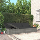 Ligbed poly rattan donkergrijs 200x121x31-62 cm
