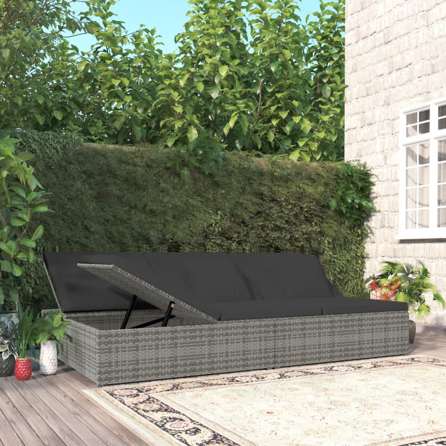 Ligbed Met Kussens Converteerbaar Poly Rattan Donkergrijs