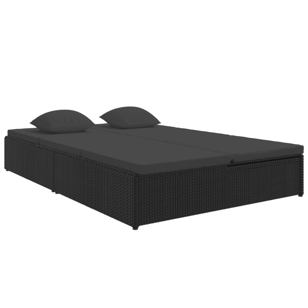 Ligbed Met Kussens Converteerbaar Poly Rattan Zwart