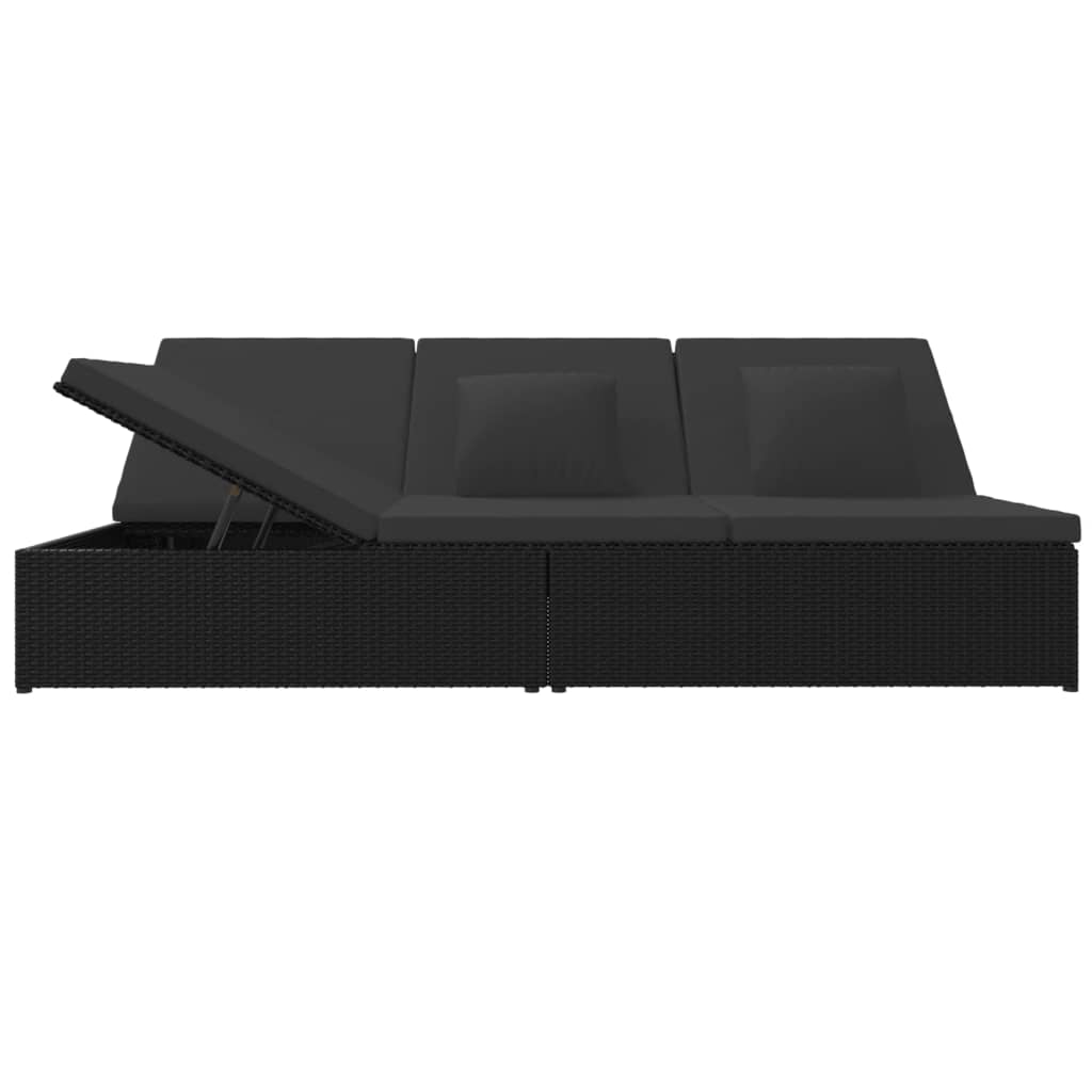 Ligbed Met Kussens Converteerbaar Poly Rattan Zwart