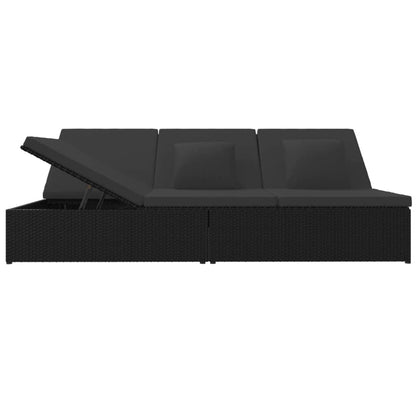 Ligbed Met Kussens Converteerbaar Poly Rattan Zwart
