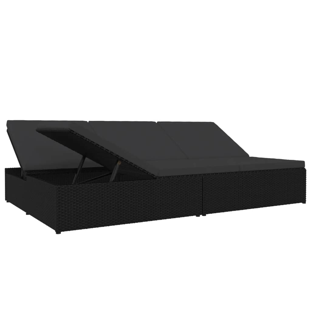 Ligbed Met Kussens Converteerbaar Poly Rattan Zwart
