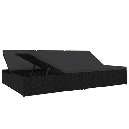 Ligbed Met Kussens Converteerbaar Poly Rattan Zwart