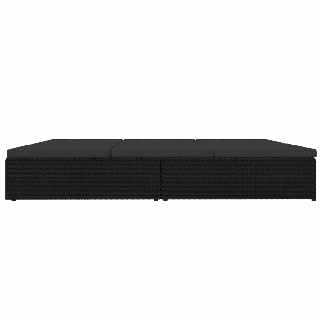 Ligbed Met Kussens Converteerbaar Poly Rattan Zwart