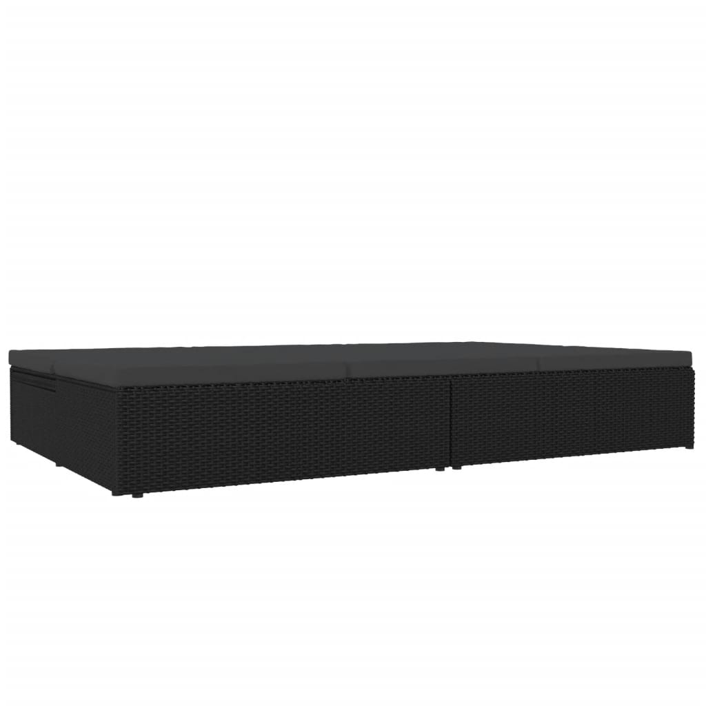 Ligbed Met Kussens Converteerbaar Poly Rattan Zwart