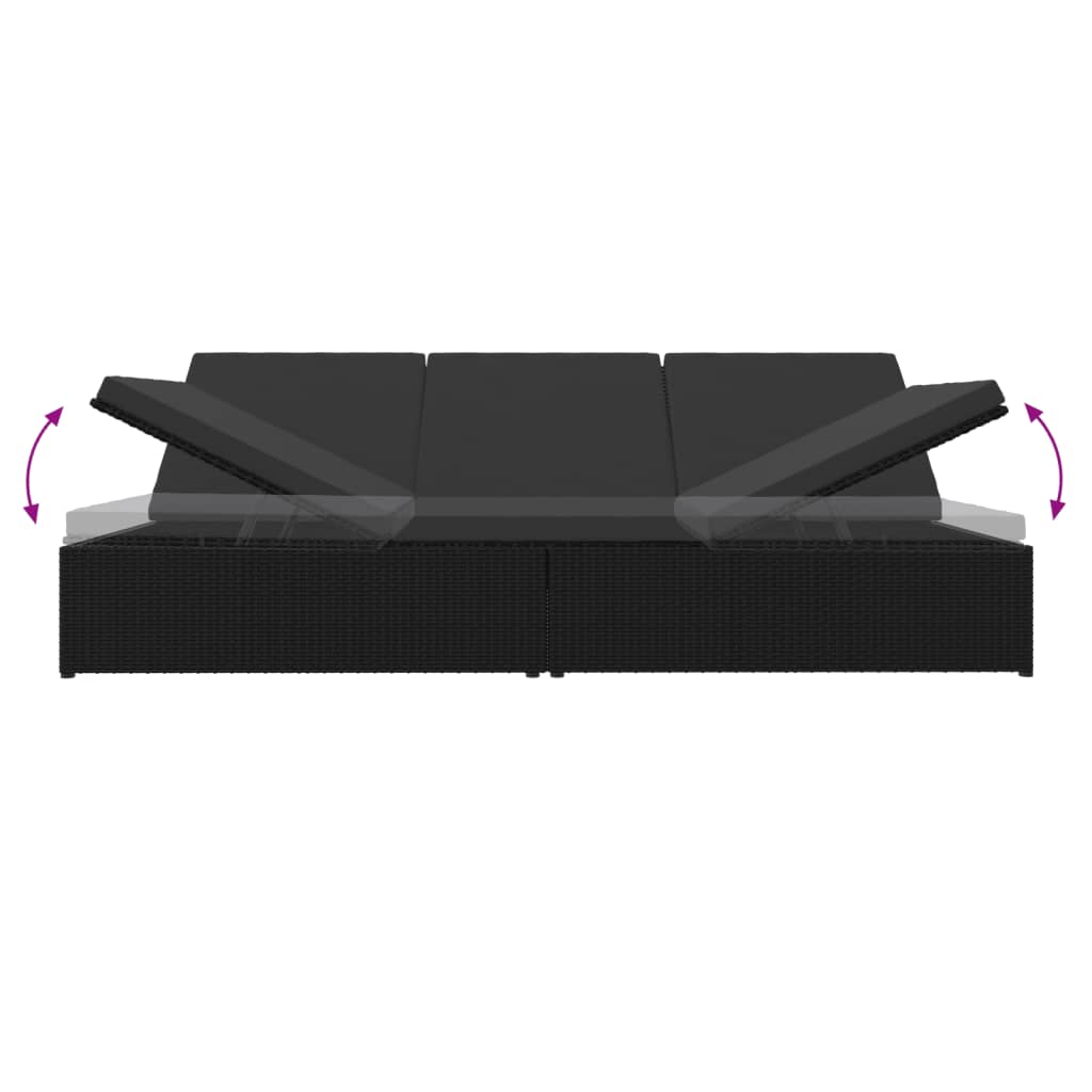 Ligbed Met Kussens Converteerbaar Poly Rattan Zwart