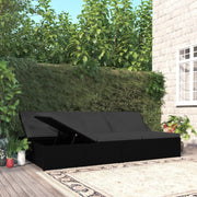 Ligbed met kussens poly rattan zwart