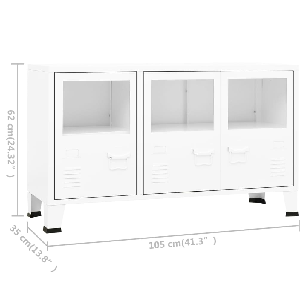 Dressoir Industrieel 05X35X62 Cm Metaal En Glas Wit