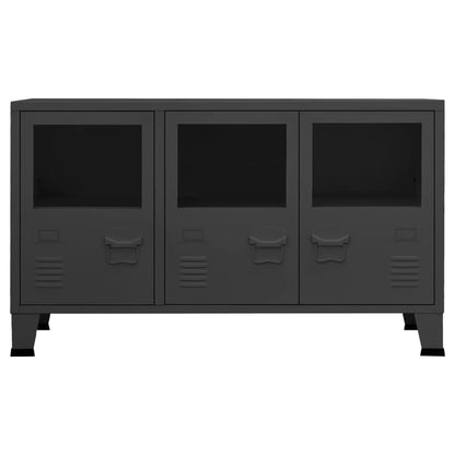 Dressoir industrieel 105x35x62 cm metaal en glas antracietkleur