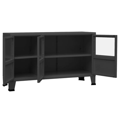 Dressoir industrieel 105x35x62 cm metaal en glas antracietkleur